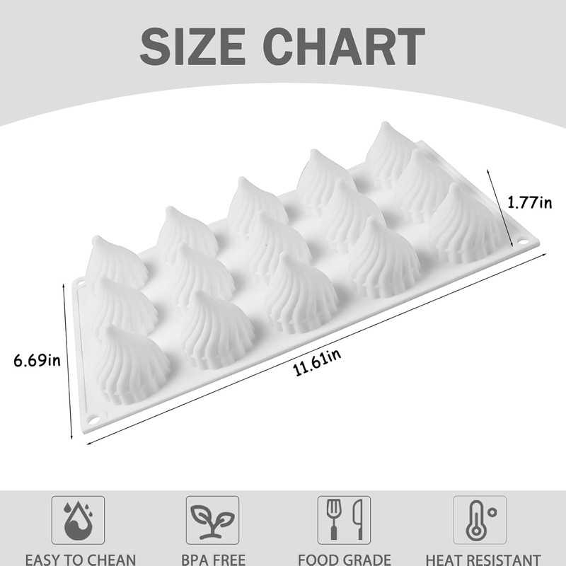 15-Cavity Silicone Spiral Molds, 3D Cone Onion Shaped Baking Molds for Mousse, C gallery