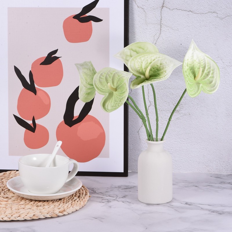 5Pcs 13" Artificial Anthurium Lily Flowers Floral Bouquet Decor Light Green gallery