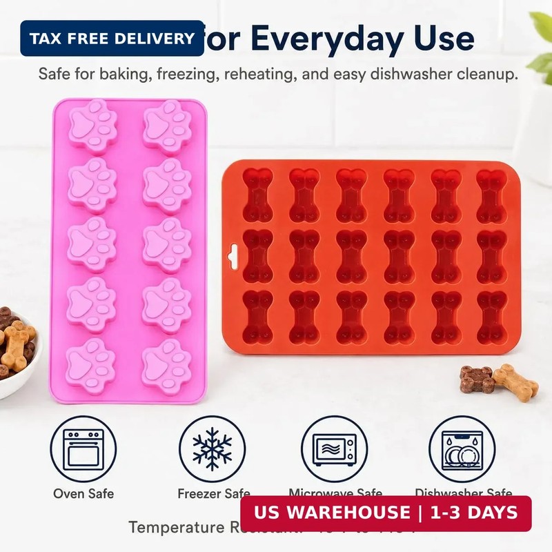 Dog Treat Mold Silicone 2 Pack, Paw Print and Bone Silicone Molds for Homemade D gallery