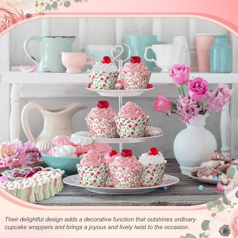 100 Pcs Vintage Floral Cupcake Wrappers Spring Flower Cupcake Liners Muffin Cake gallery