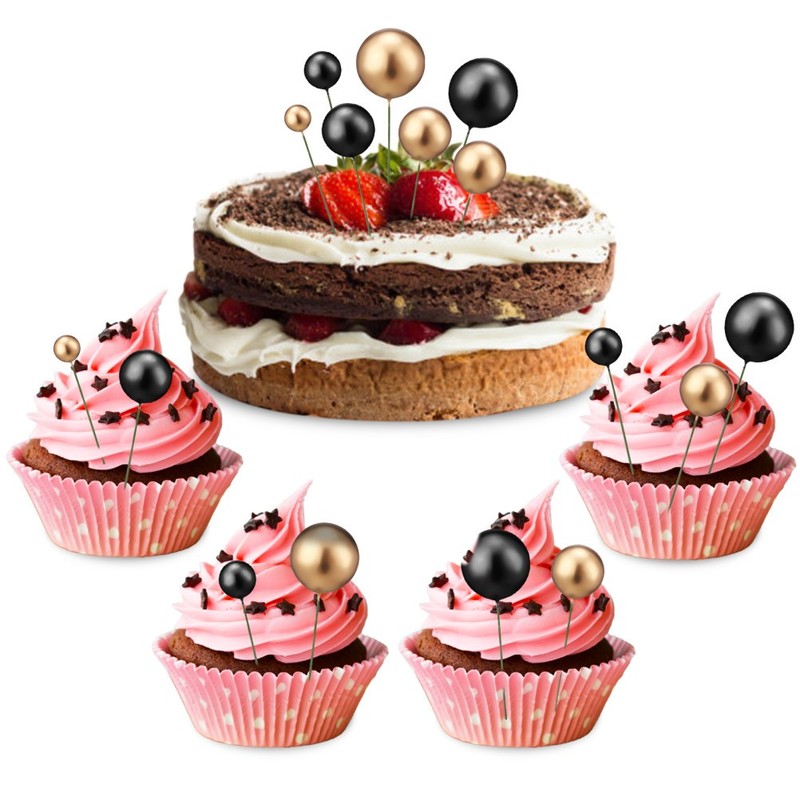 30 Pcs Gold and Black Cake Balls Mixed Silver Decorative Inserts Miss gallery