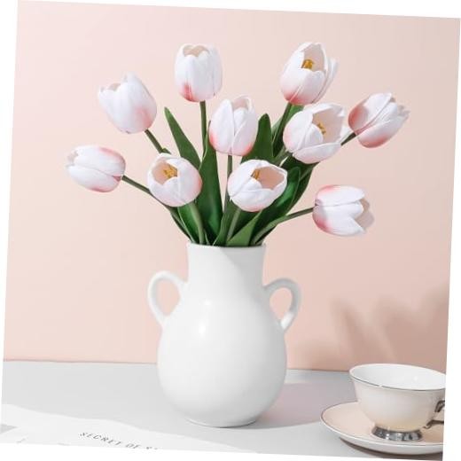 Fake Tulips,18.5" PU Artificial Tulips Flowers for Spring Easter Blush Pink gallery
