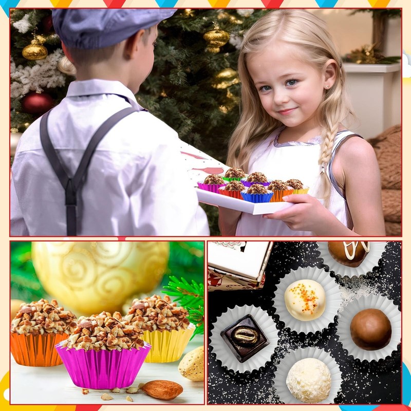 400 PCS Mini Foil Cupcake Liners, Colorful Baking Cups Metallic Muffin Wrapper gallery