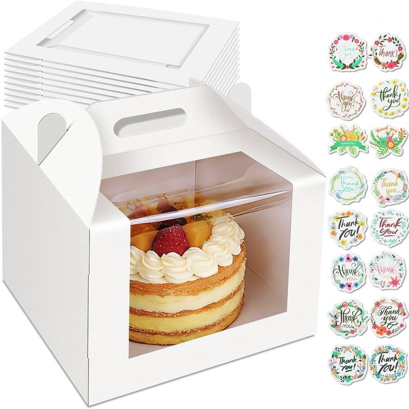 10 PCS 10x10x8 Inch Tall Cake Boxes With Window White Bakery Carrier