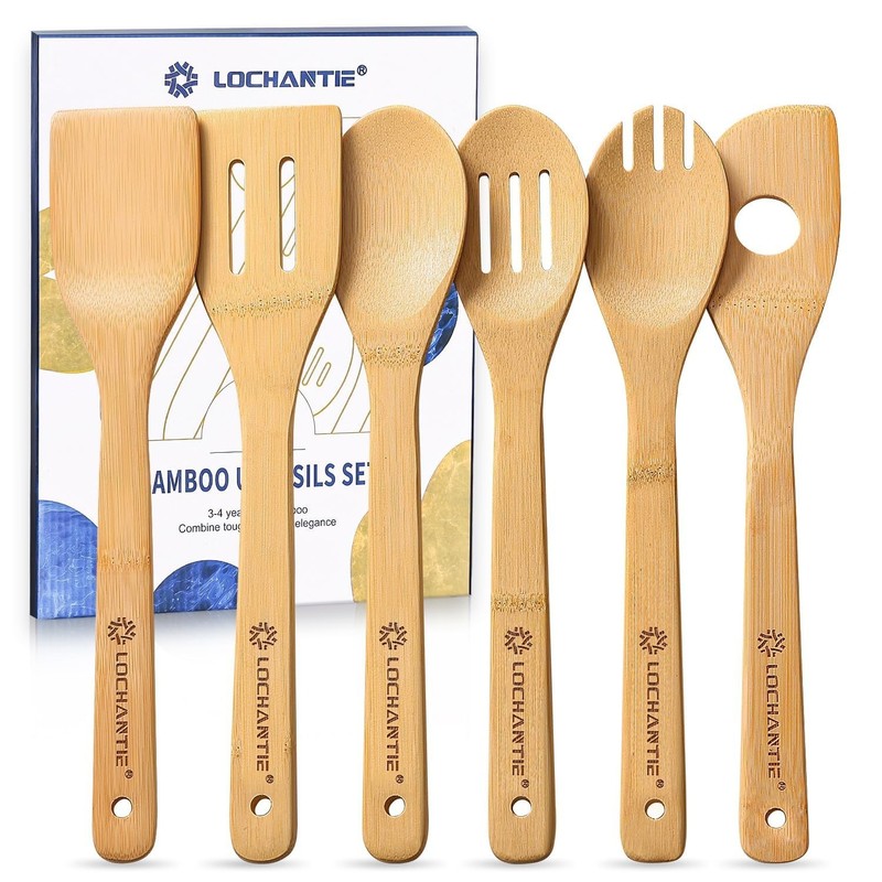 Wooden Spoons for Cooking Bamboo Utensils Set (6 Pieces) – Essential Tools Wo…