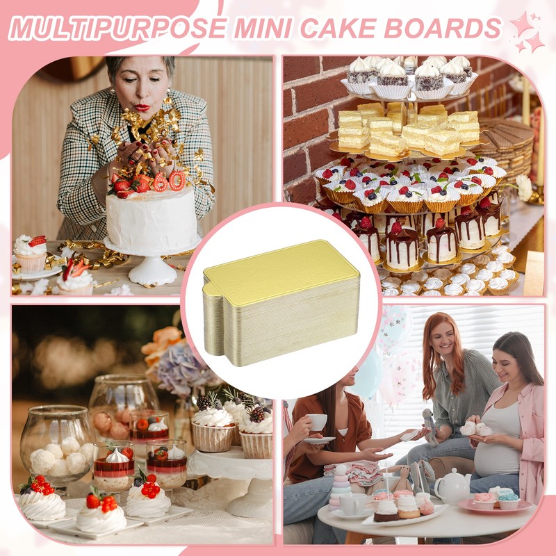 50 Pcs Mini Cake Boards, 3.5 Inch Rectangular Mousse Cake Base, Floral Gold gallery