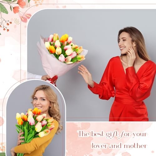 30 Pcs Tulips Artificial Bouquet Flowers Faux Tulips for Home Multi Colors gallery