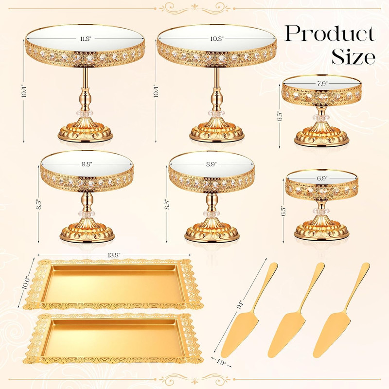 12-Piece Gold Cake Stand Set, Vintage Cake Stand with Crystal Edge and Cupcake D gallery