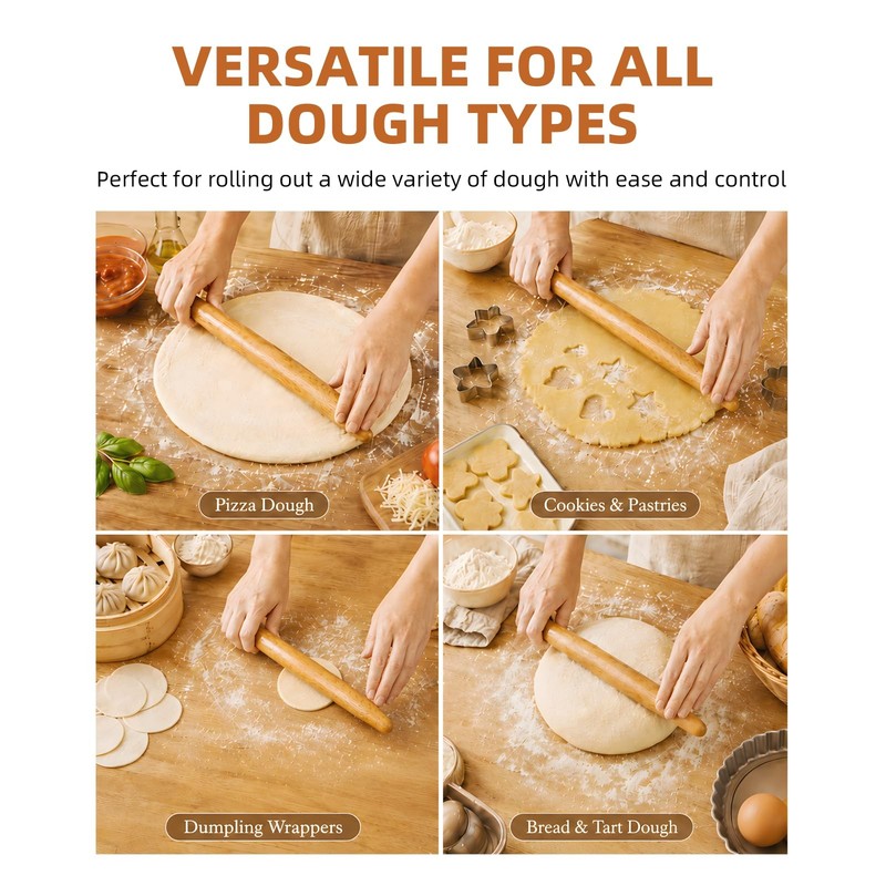 French Rolling Pin, 17 Inch Solid Wood Tapered Rolling Pin for Baking, Wooden Do gallery