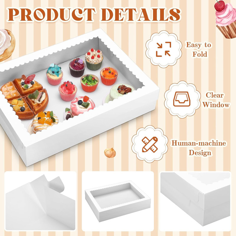 10 Pcs 14X10X4 Inch 1/4 Sheet Cake Boxes 5Pcs Large Rectangle Bakery Boxes with gallery