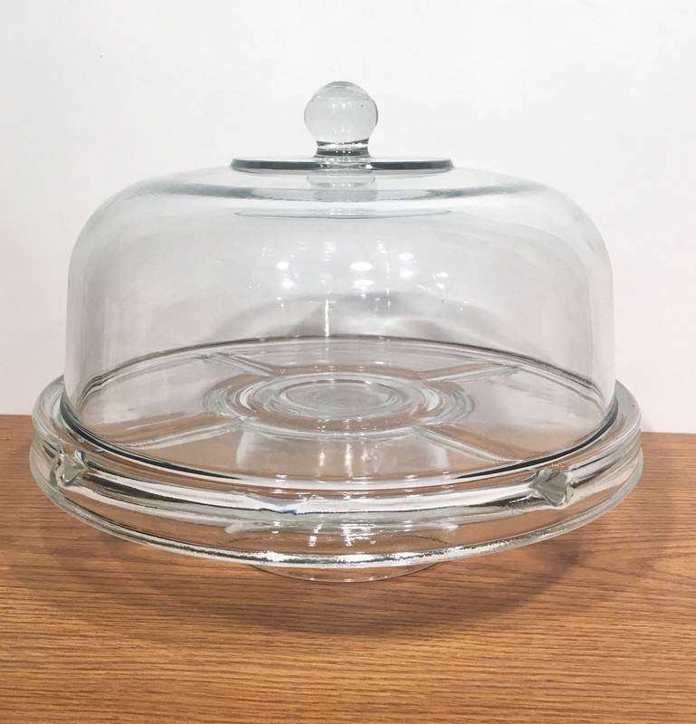 Vintage Dome Glass Cover Pedestal Cake Stand Clear Glass Cover Ref #81