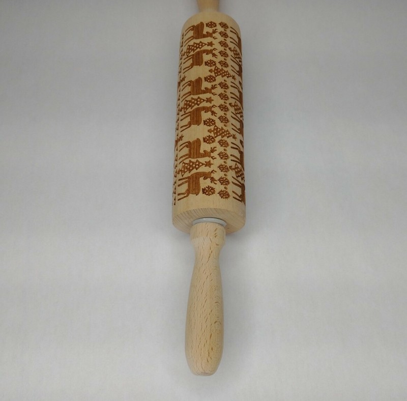 Wooden Embossing Rolling Pin Reinfeer Snowflakes Pine Trees Christmas Cookies gallery
