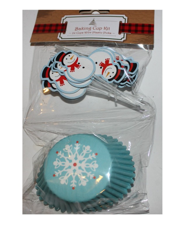 24 Happy Christmas Theme Cupcakes Baking Cups w Decorated Plastic Pics, Cute! gallery