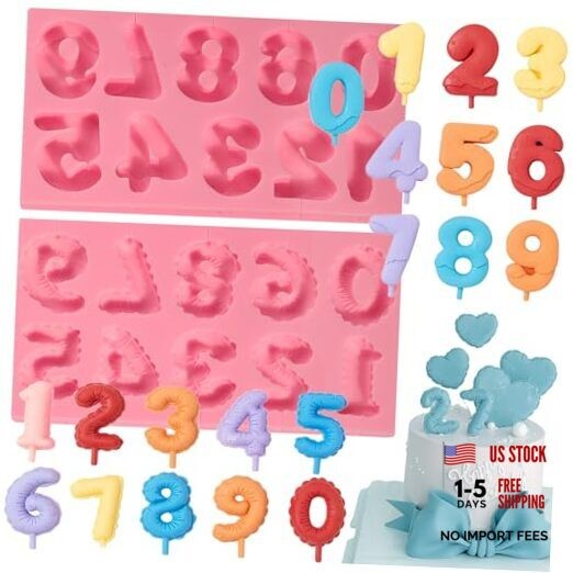 2pcs Large Luxury Silicone Number Molds 0-9, Chocolate Number Baking Molds,
