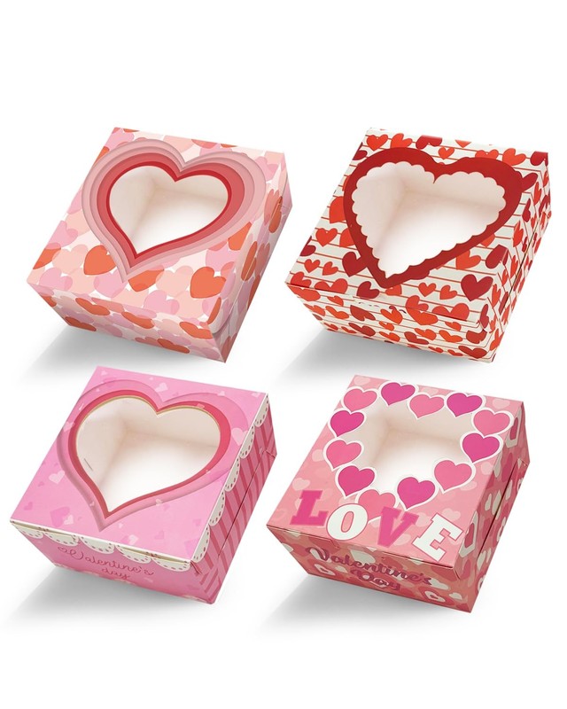 60 PCS 6x6x3" Valentine Cookie Boxes Window Small Pastry Bakery Heart Love gallery