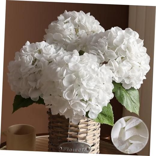 3Pcs Hydrangea Artificial Flowers – 22.44″ Real Touch Latex Faux – 3 Pack White