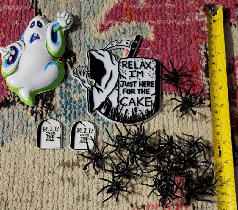 Vintage Grim Reaper Over the Hill cake decorating lot spiders cake toppers