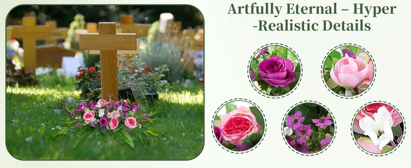 Artificial Cemetery Flowers with Stake: 1Pc ple Roses Pink Peonies gallery