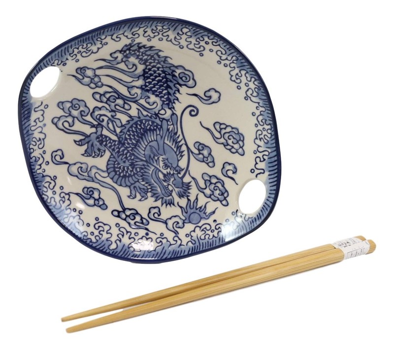 Ebros Blue White Ming Nine Dragons Dragon King Appetizer 7"X6.5", Multicolor gallery