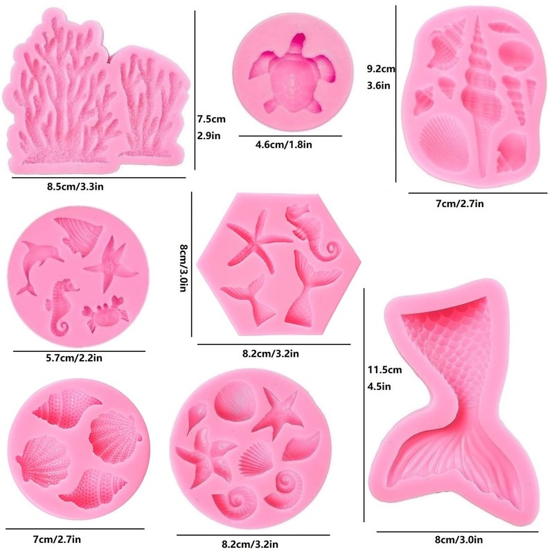 Mermaid Theme Cake Mold, Mermaid, Shell, Seaweed, Coral Silicone Mold Cupcake... gallery