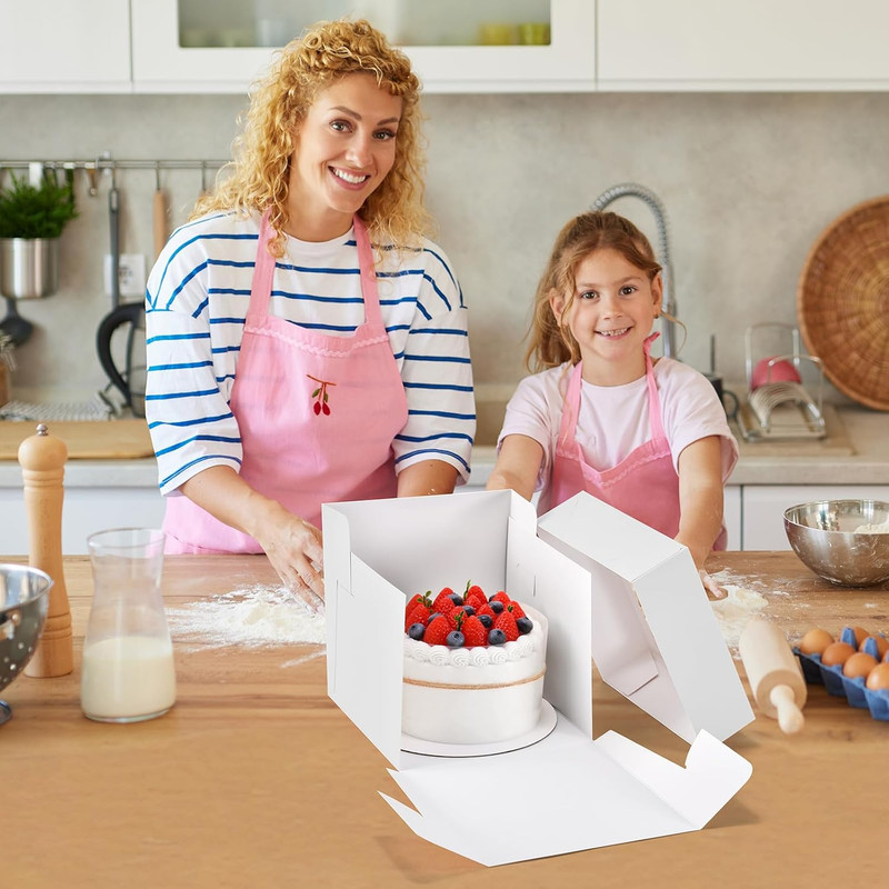 25Pcs 8X8X8 Inch Cake Boxes, White Bakery Boxes with Window, Square Disposable C gallery