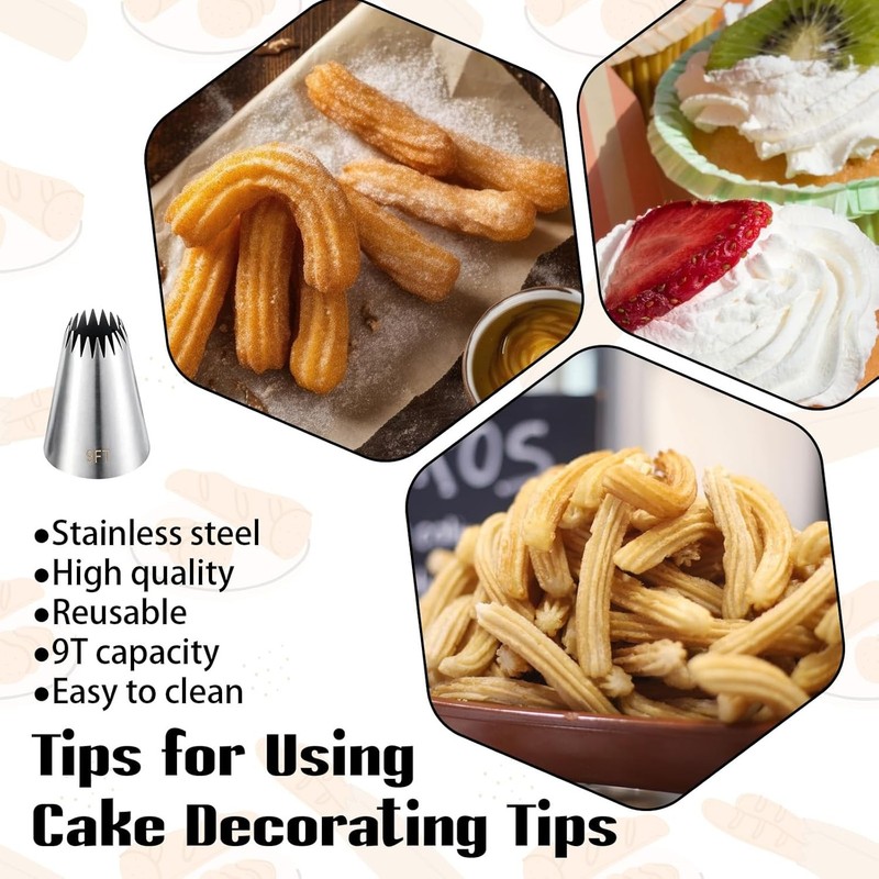 3Pcs Large Churro Piping Tips & Bags Set Stainless Steel 9FT Pastry Tip W/ 20Pcs gallery