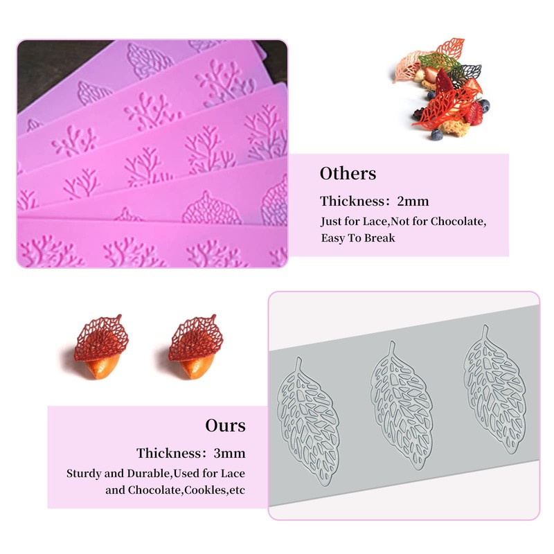 5PCS Leaf Molds Silicone Baking Fondant Tuile Molds, Hollow 3D large, Gray gallery
