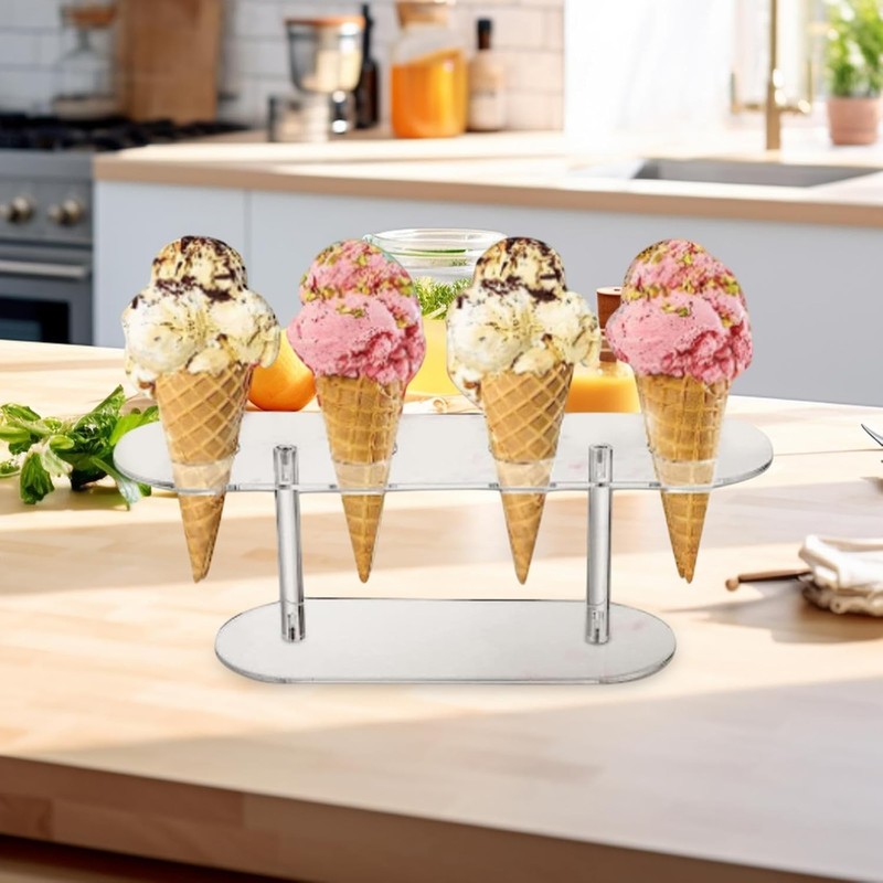 Acrylic Ice Cream Cone Display Stand,Clear,Cupcake Baking Rack Waffle Roll Sushi gallery