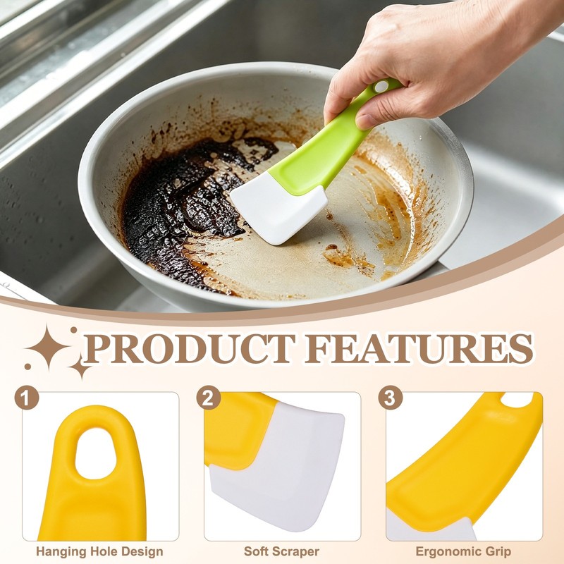 4 Pack Pot & Pan Scraper with Handle | Dish Cleaning Spatula (Yellow) gallery