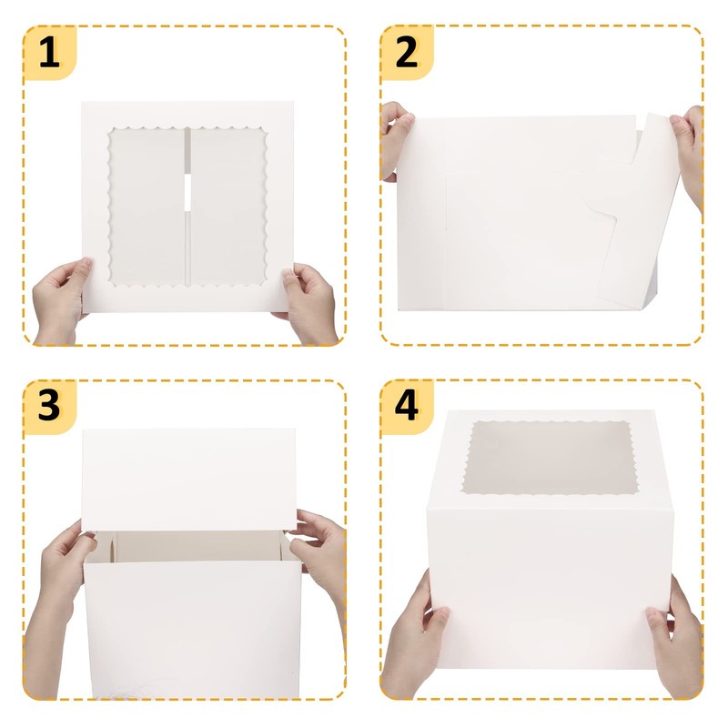 Tall White Bakery Cake Boxes With Clear Window And Boards 10x10x8" 10 Sets Kit gallery