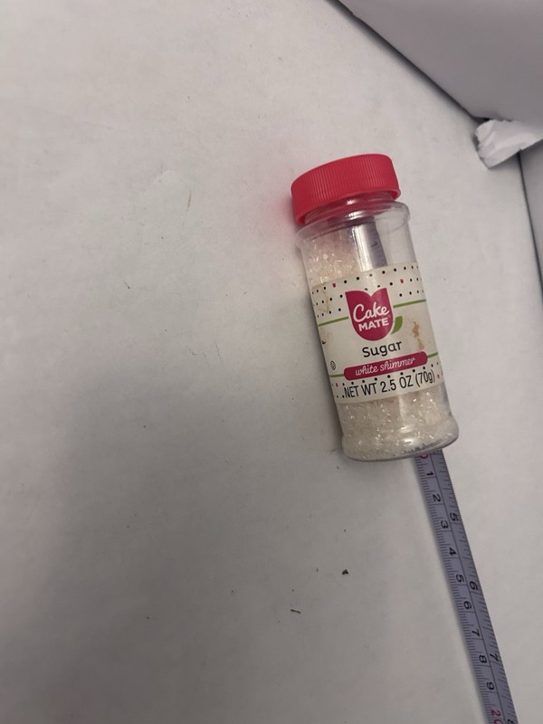 Cakemate Sugar White Shimmer Sprinkle nt wt 2.5oz half used gallery
