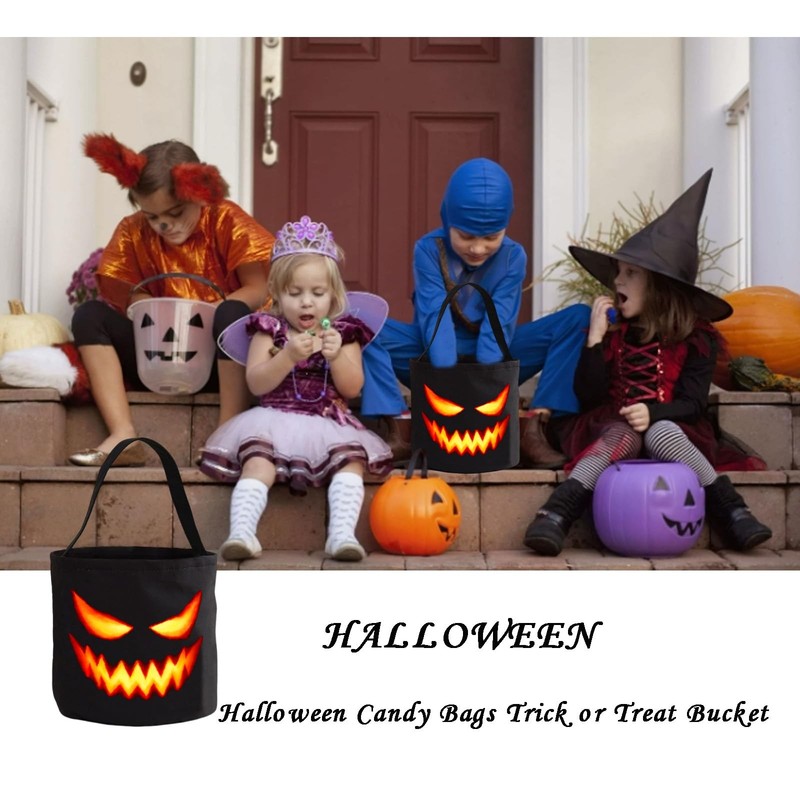 Halloween Candy Bags Scary Pumpkin Face Black Reusable NonWoven Tote Bucket gallery