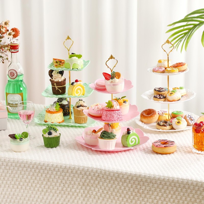 6 Sets Tea Party Decorations of 3 Tier Plastic Cupcake Stand Dessert Plates C... gallery