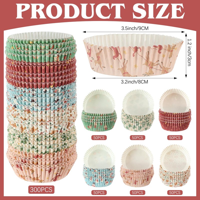 300 PCS Winter Snowman Jumbo Cupcake Liners 6 Styles Baking Paper Cups 3.5 In gallery