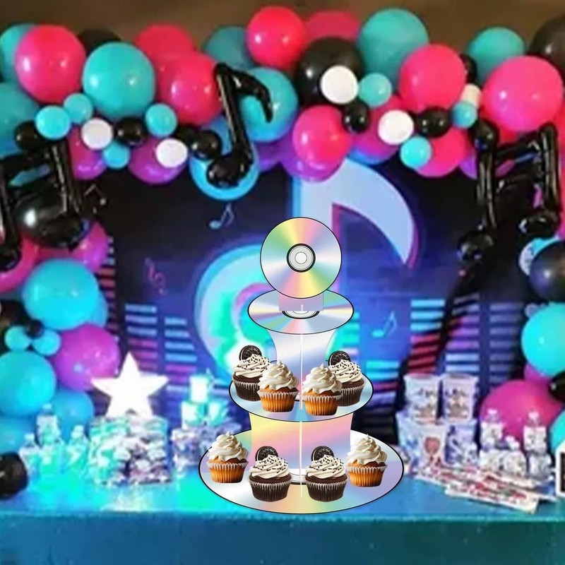 90s CD Cupcake Stand 3-Tier Y2K 2000s Theme Cake Stand Dessert Display Tower ... gallery