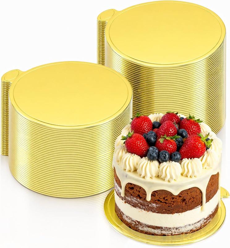 50 PCS 4 Inch Cake Boards Mini Cake Boards round Golden Disposable Cardboard Cup