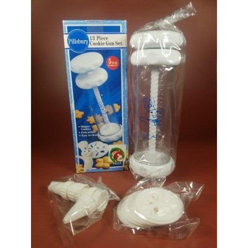 Pillsbury Doughboy 13 Piece Cookie Gun Press Forming 6 Discs 6 Nozzles 1993