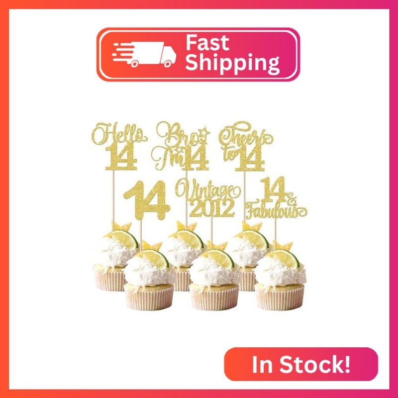 Rsstarxi 24 Pack 14th Birthday Cupcake Toppers Glitter Vintage 2012 Hello Bio I'