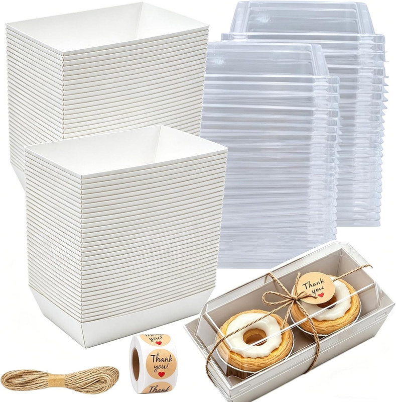 100 Pack Charcuterie Boxes with Clear Lids, White Mini Dessert Bakery Boxes, Emp gallery