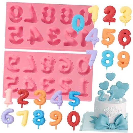 2pcs Large Luxury Silicone Number Molds 0-9, Chocolate Number Baking Molds, gallery