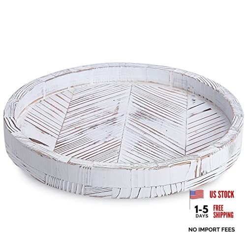 Rustic Farmhouse Wood Lazy Susan Turntable for Table, 12 Inch Farmhouse White