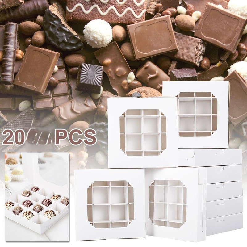 20 PCS Empty White Pick And Mix Sweet Boxes With Inserts Clear Window 16 Hole gallery