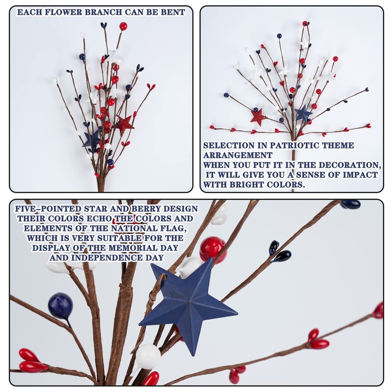 Shitailu 4 Pack Patriotic 14.6 inches tall, White Blue Red Stars gallery