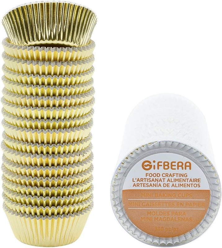 Mini Foil Baking Cups Gold 300-Count Bright Foil Paper Gold Cupcake Liners Mini
