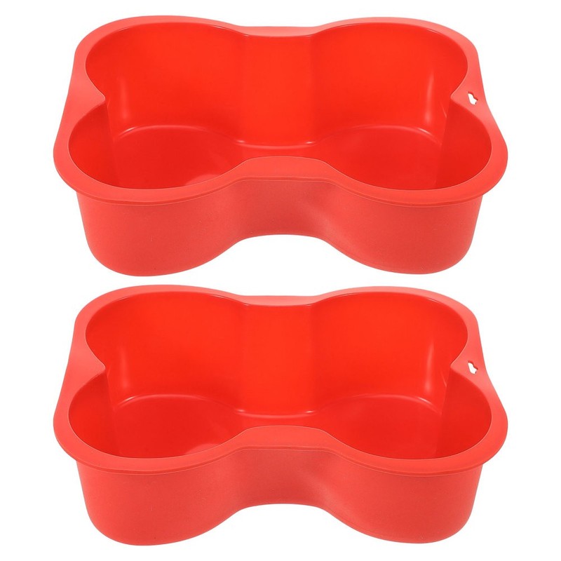 2Pcs Red Silicone Baking Mold Bone Shape Reusable Nonstick Cake Pans for Dogs