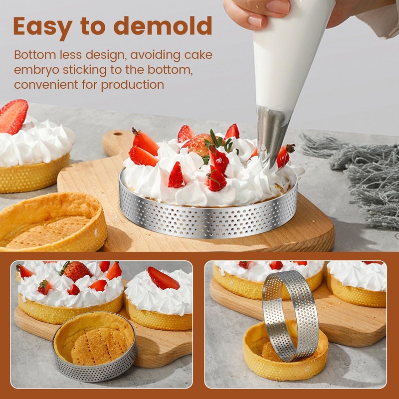 12 PCS 4 Inch & 5.1 Inch Stainless Steel Tart Rings, Nonstick Perforated Tart... gallery