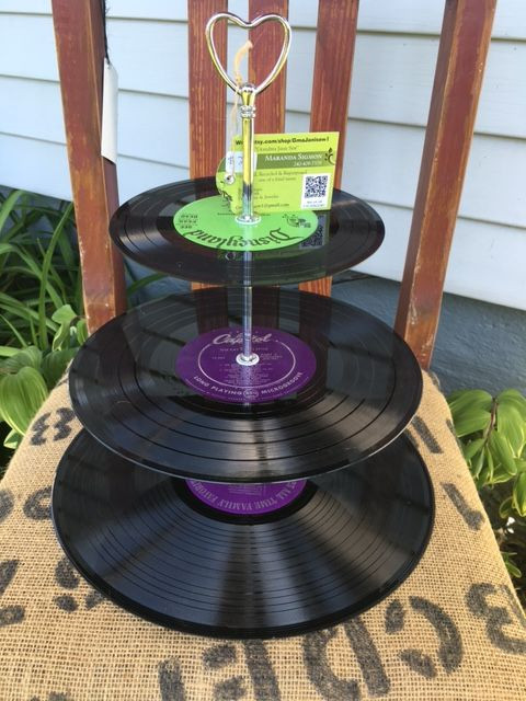 vinyl record tier-for cupcakes, jewelry, change, etc One of a kind by GmaJanisew