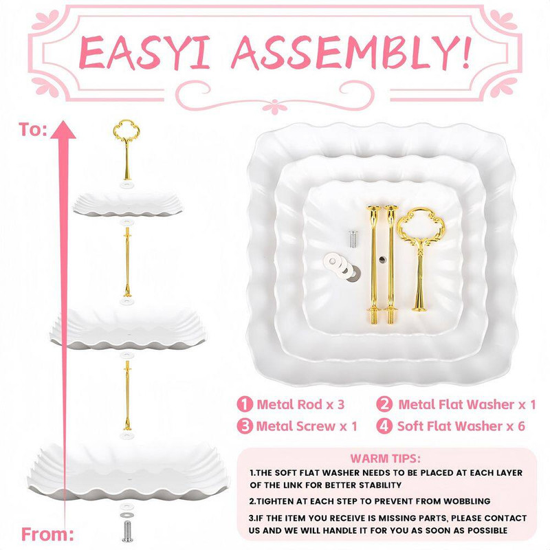 3-Tier White Dessert Display Cake Stand with Serving Tray for Tea Parties, Birth gallery