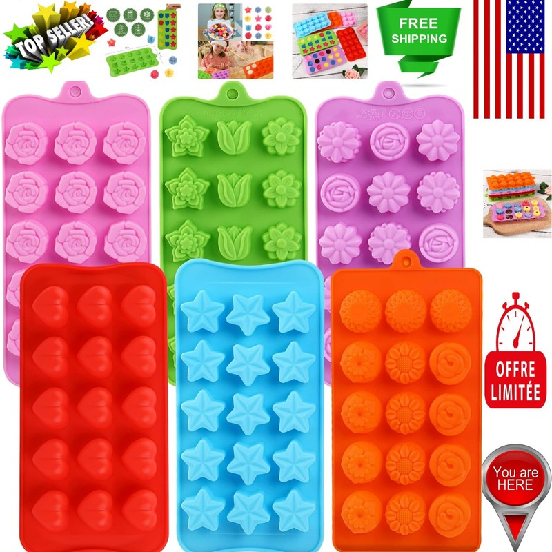 Elegant 6-Pc Silicone Flower Chocolate Mold Set – Ideal for Parties & Crafts