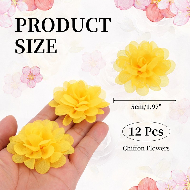 12Pcs 2" Chiffon Flowers Sewing Fabric Flower Appliques for Crafts Yellow gallery
